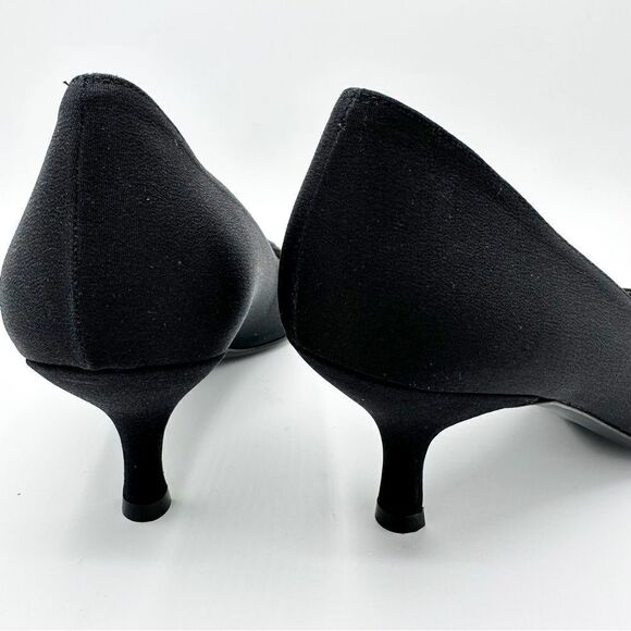 Stuart Weitzman Black Fabric Kitten Heeled Pointed Toe Pump w/Lace Crystals 8.5M - Picture 6 of 11